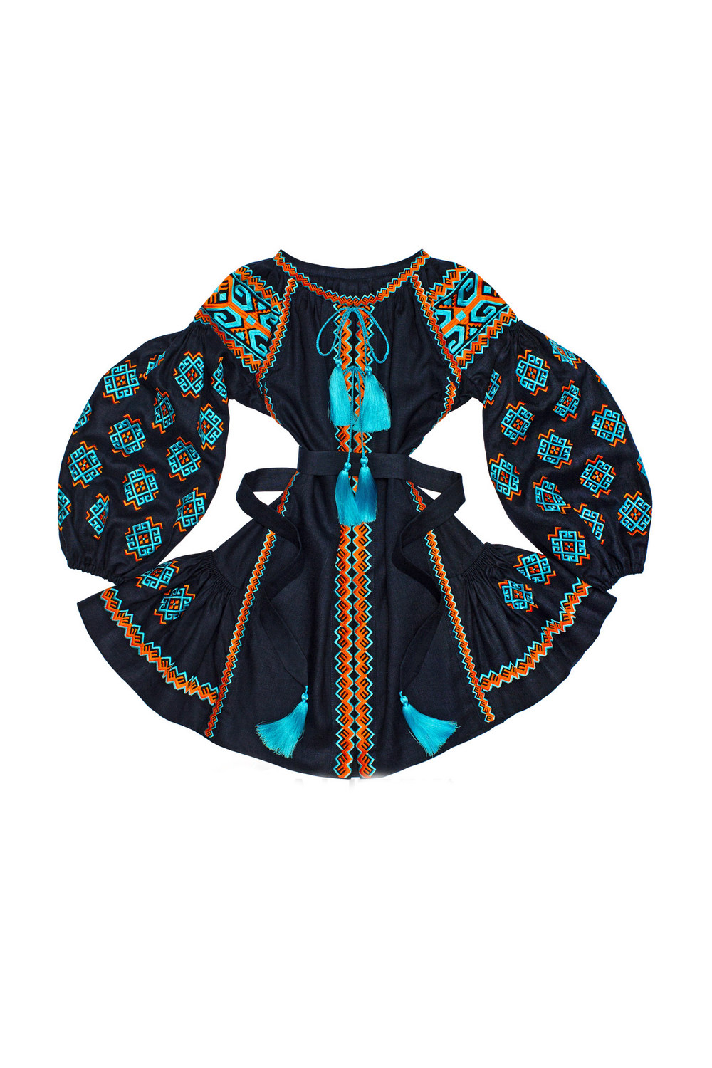 Buy Сomfortable Folk Festival Linen Blue Ukrainian Vyshyvanka dress, Boho Hippie embroidered clothes